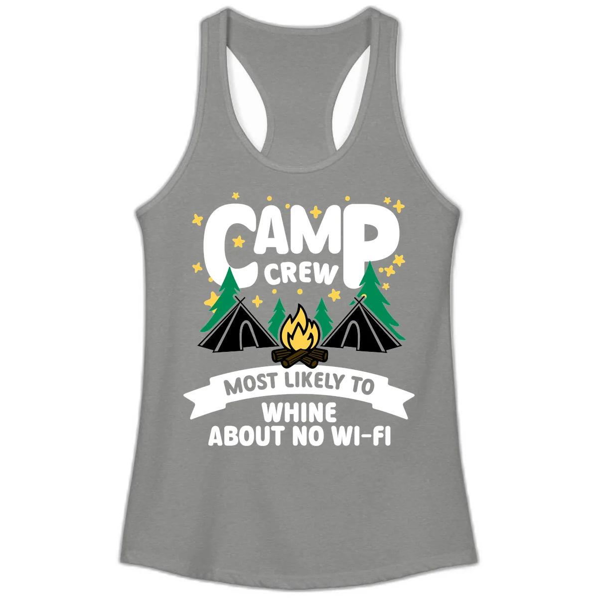 Camp Crew Most Likely To Whine Ladies Tank in Heather Grey