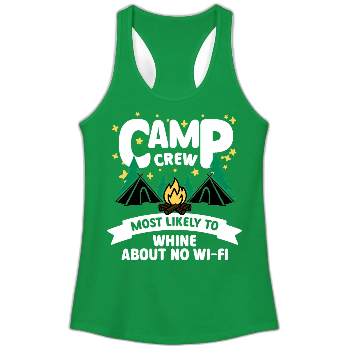 Camp Crew Most Likely To Whine Ladies Tank in Solid Kelly Green