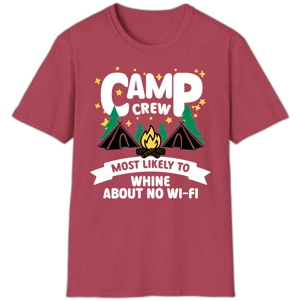Camp Crew Most Likely To Whine T-Shirt in Heather Cardinal