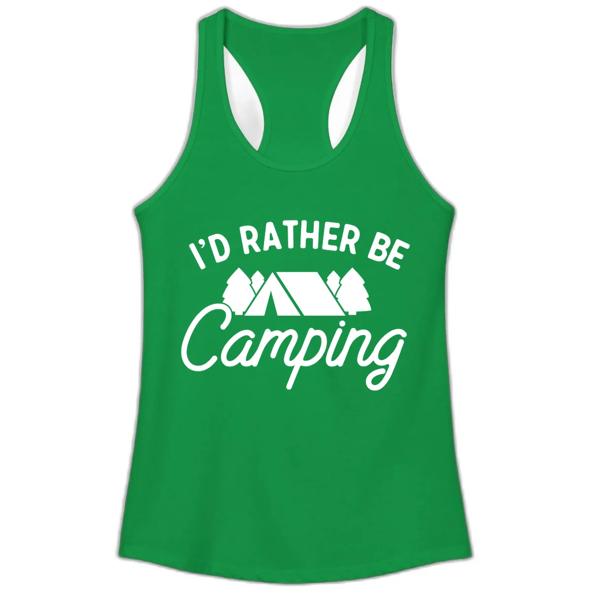 I'd Rather Be Camping Ladies Tank in Solid Kelly Green