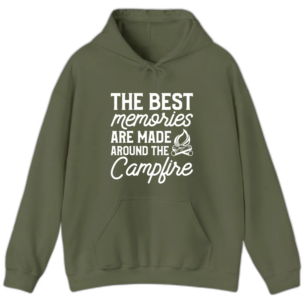 Best Memories Around The Campfire Hoodie in Military Green