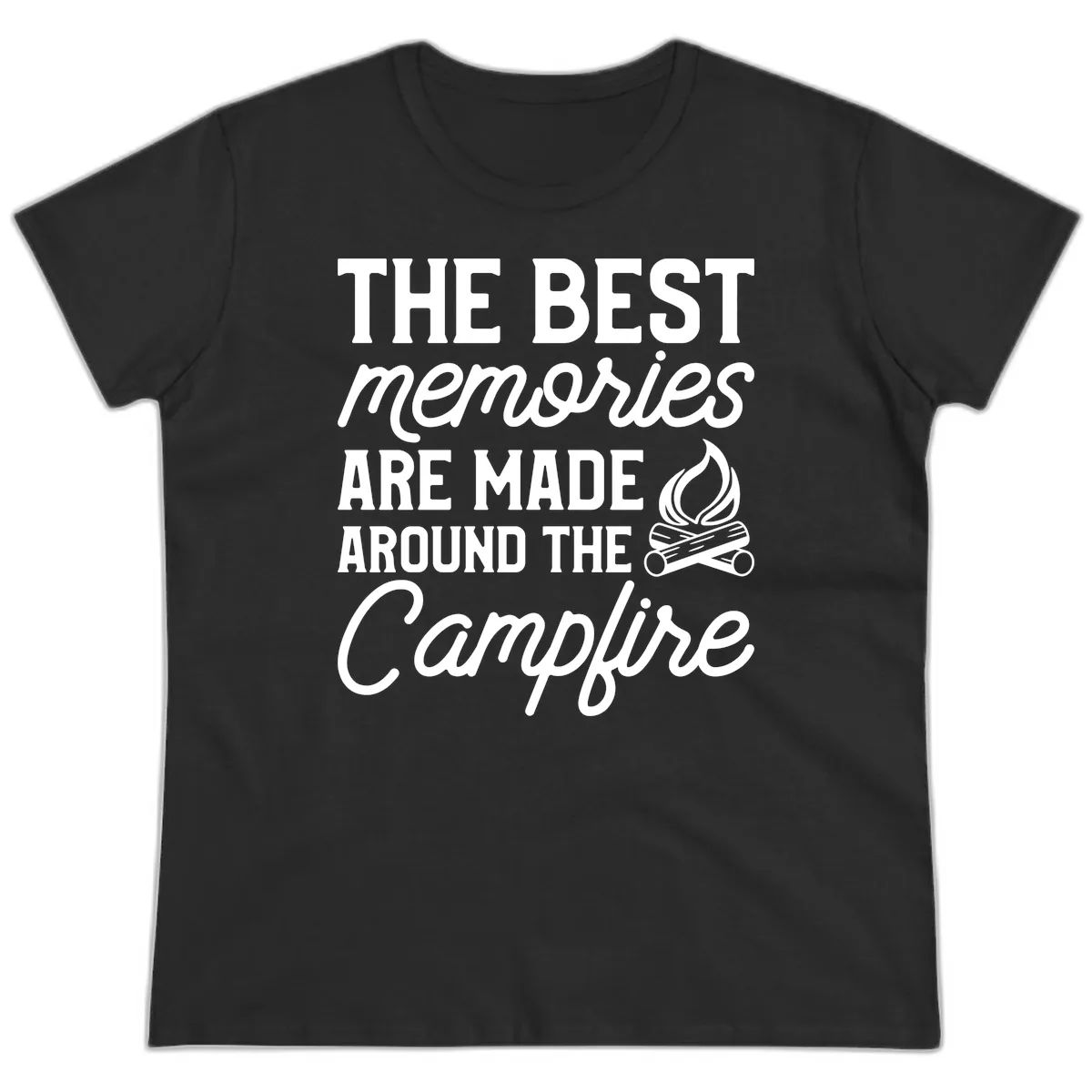 Best Memories Around The Campfire Ladies Tee in Black