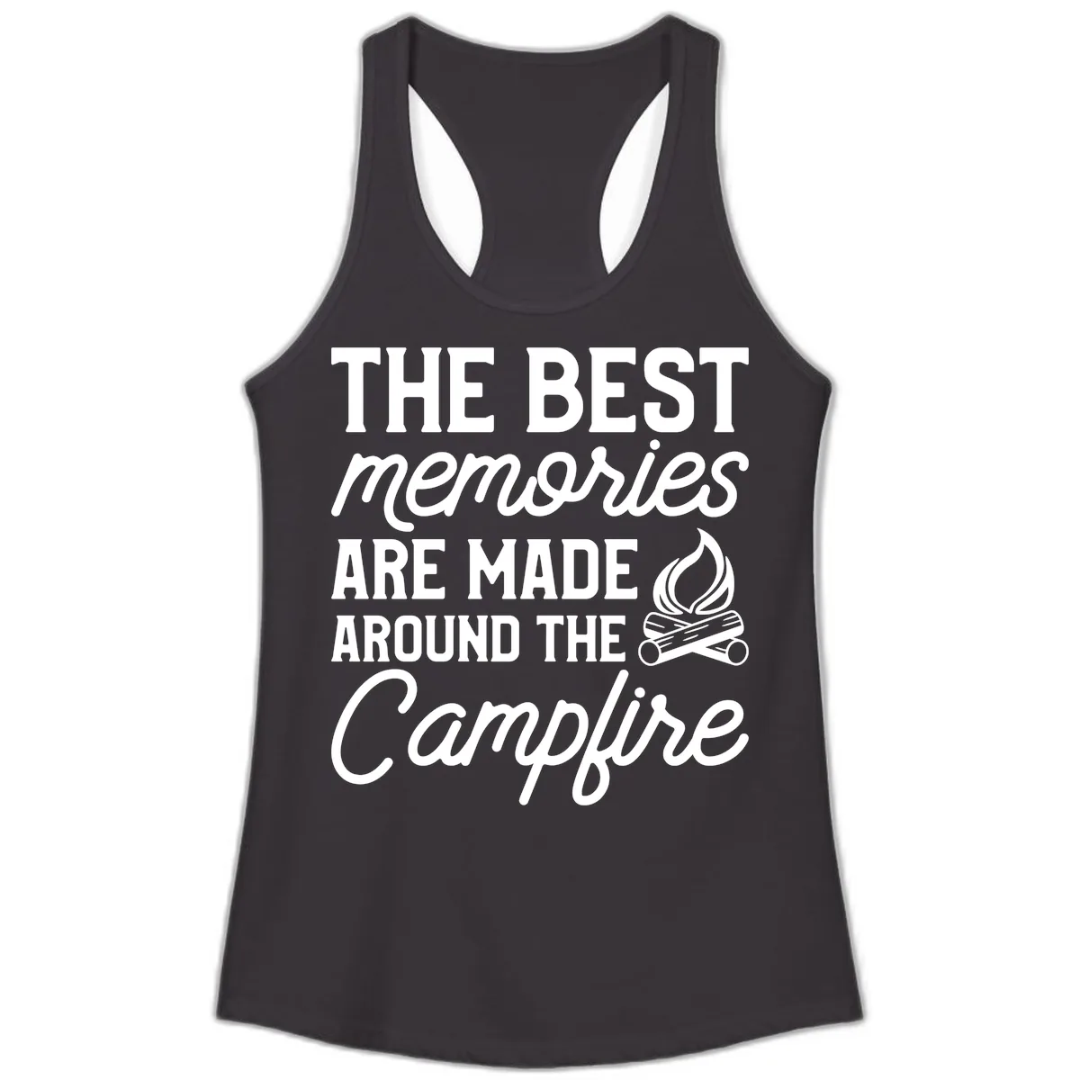 Best Memories Around The Campfire Ladies Tank in Black