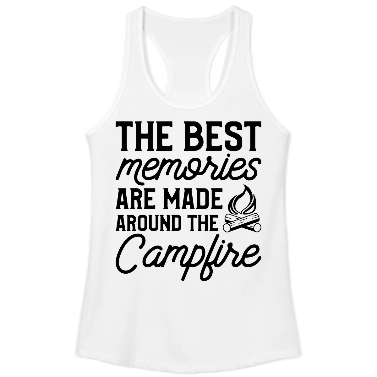 Best Memories Around The Campfire Ladies Tank in White