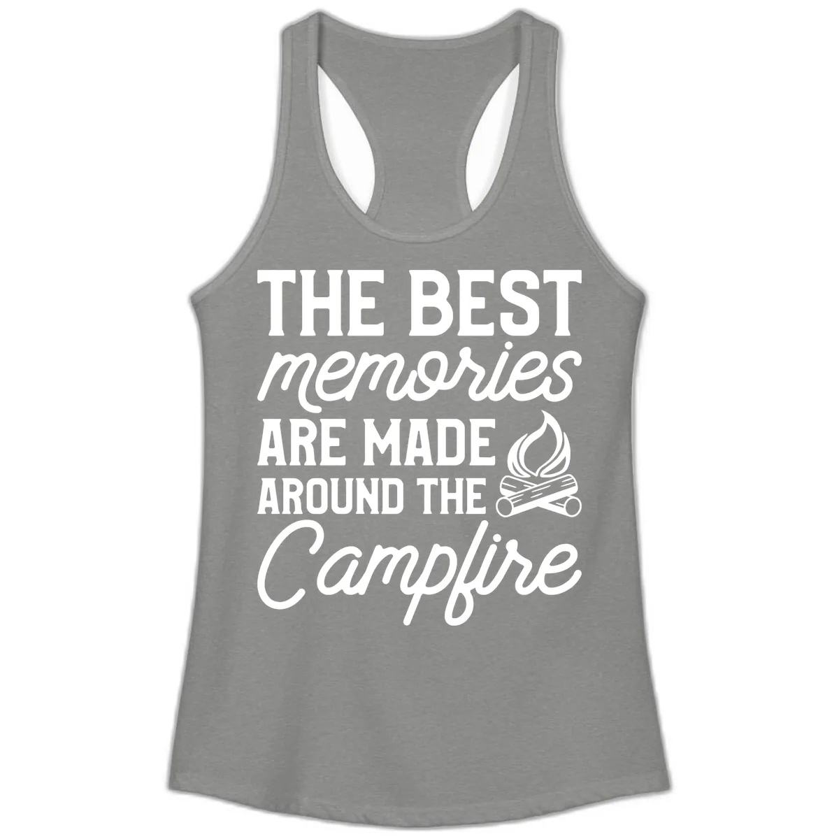 Best Memories Around The Campfire Ladies Tank in Heather Grey