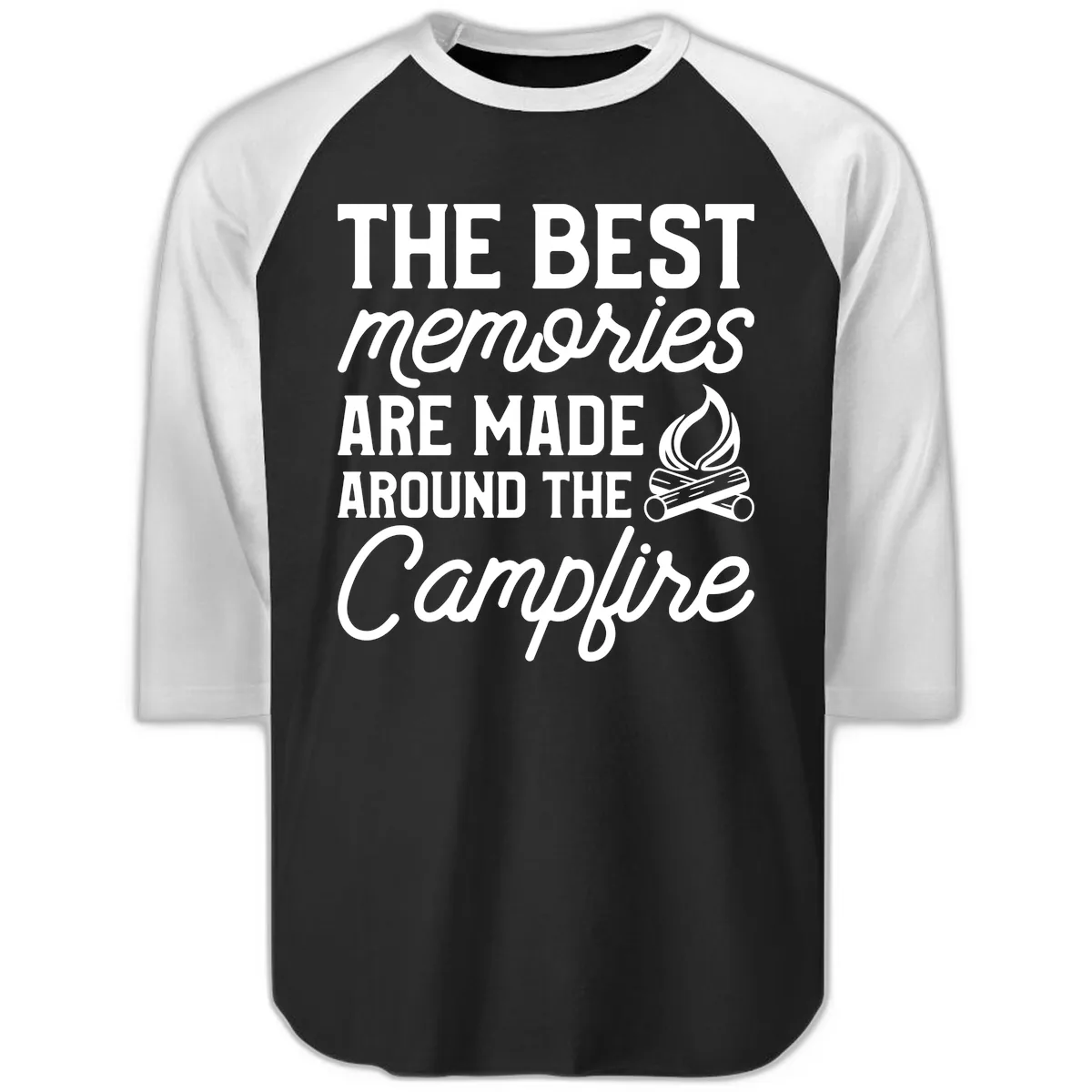 Best Memories Around The Campfire Raglan 3/4 in Black White
