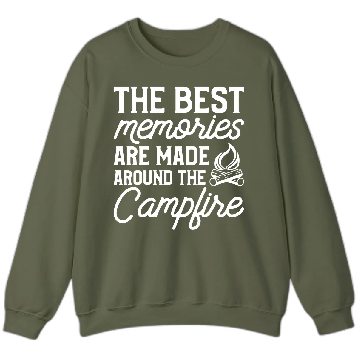 Best Memories Around The Campfire Sweatshirt in Military Green