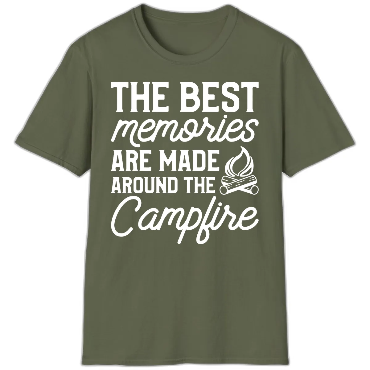 Best Memories Around The Campfire T-Shirt in Military Green