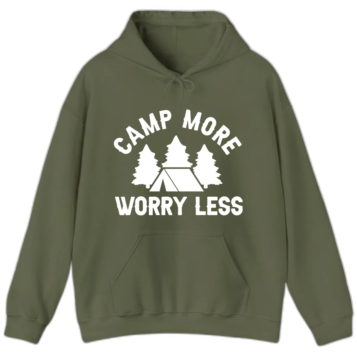 Camp More Worry Less Hoodie in Military Green