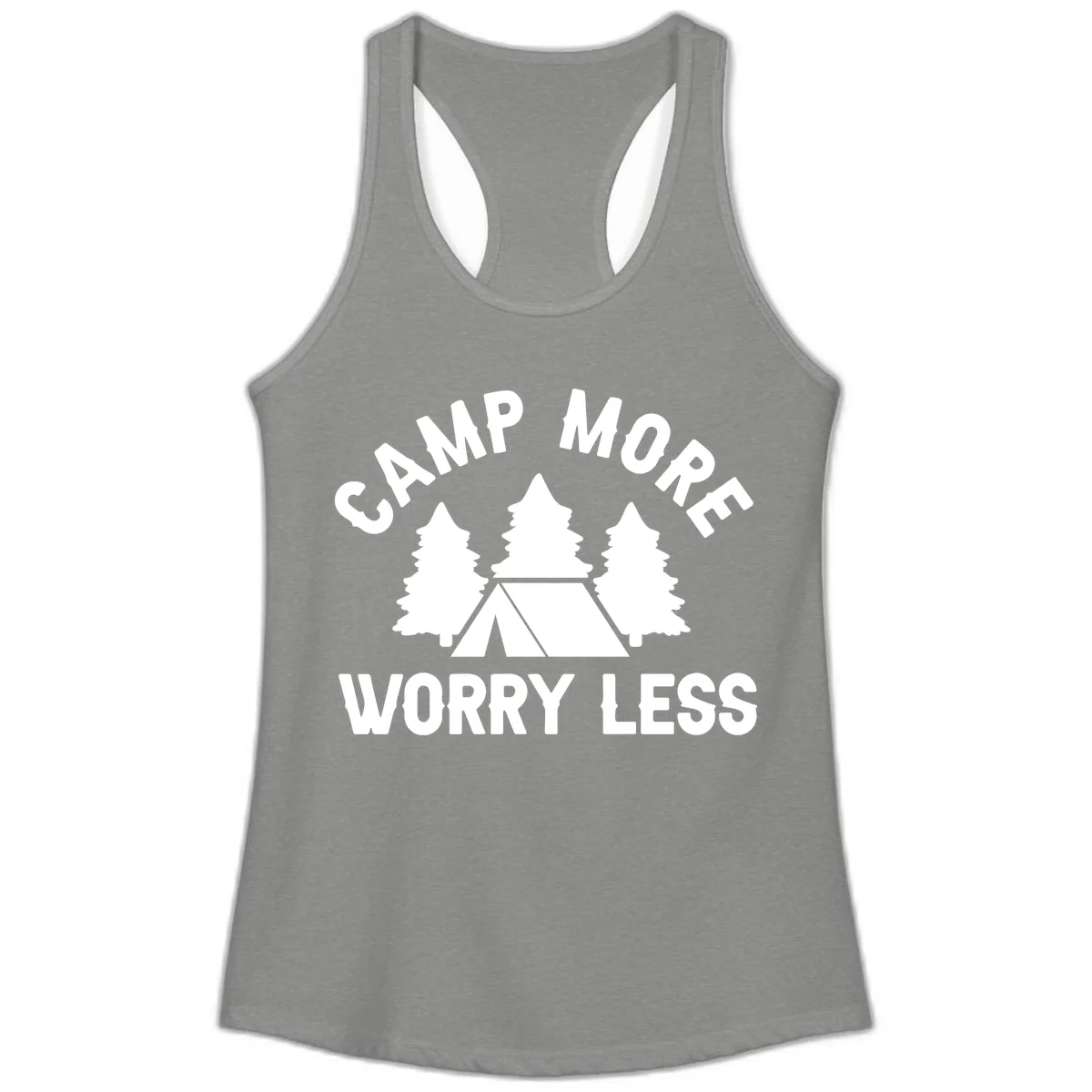 Camp More Worry Less Ladies Tank in Heather Grey