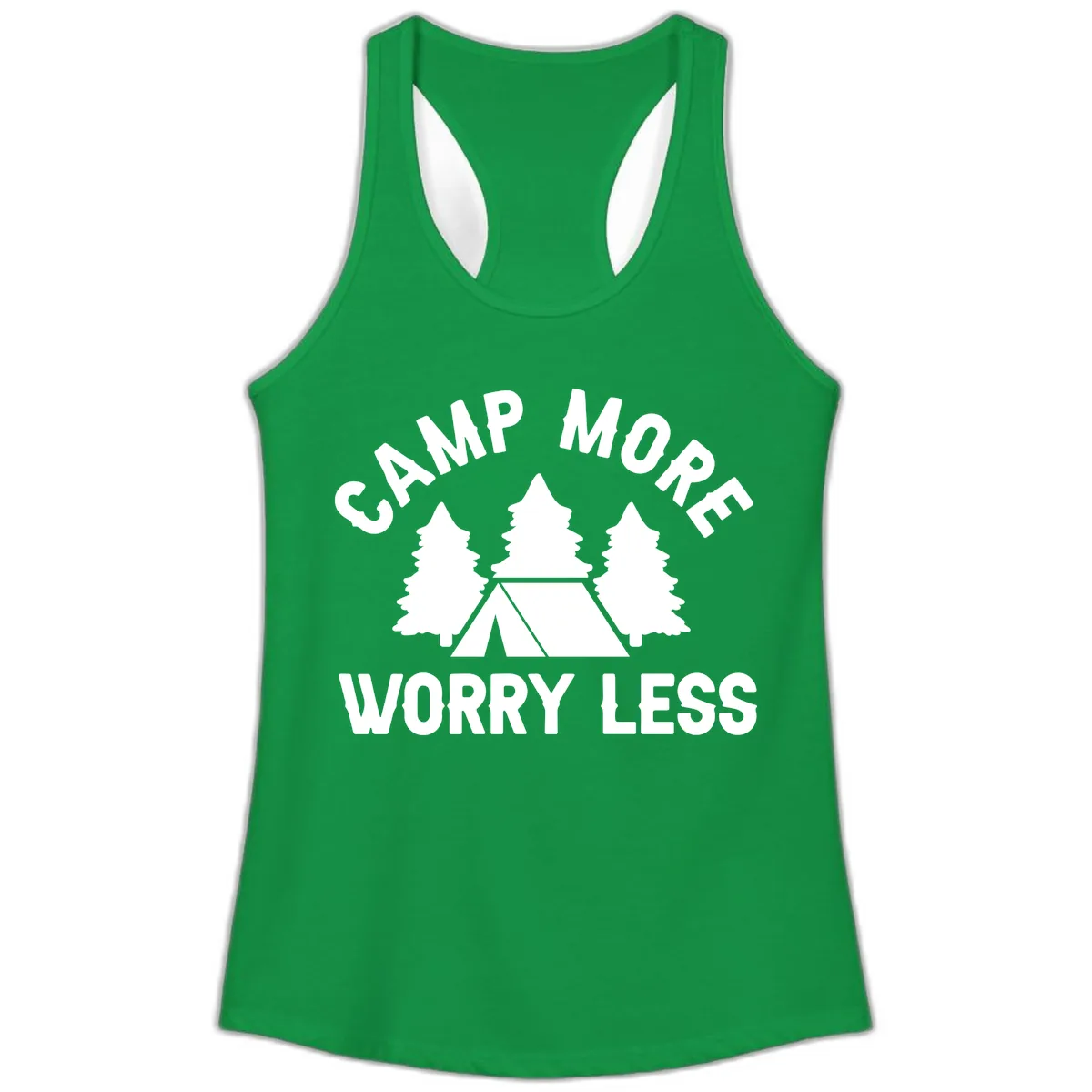 Camp More Worry Less Ladies Tank in Solid Kelly Green