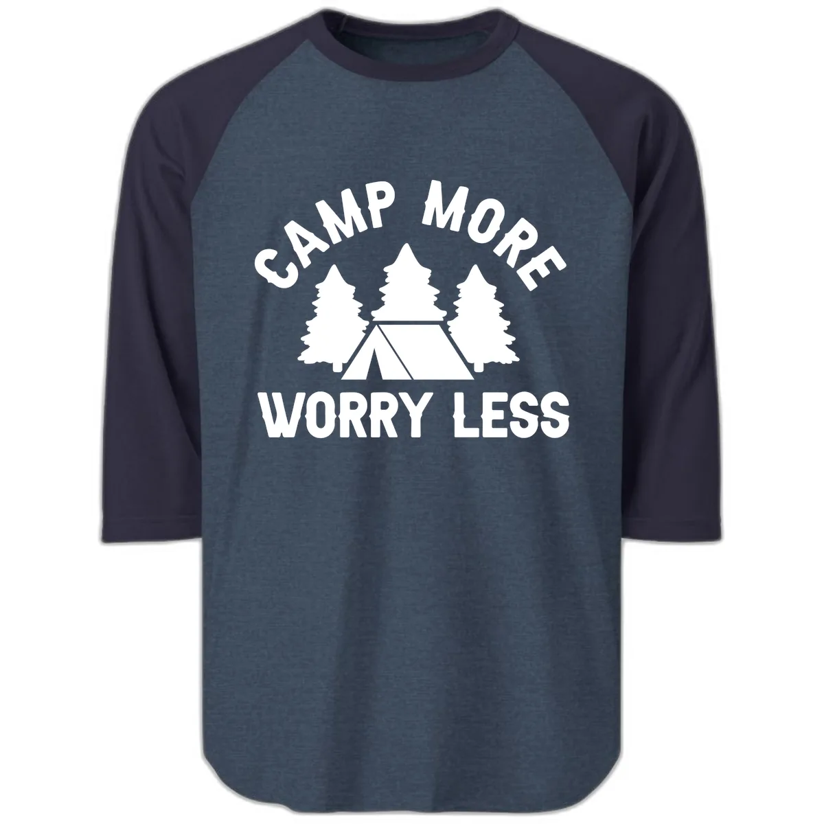 Camp More Worry Less Raglan 3/4 in Heather Denim Navy