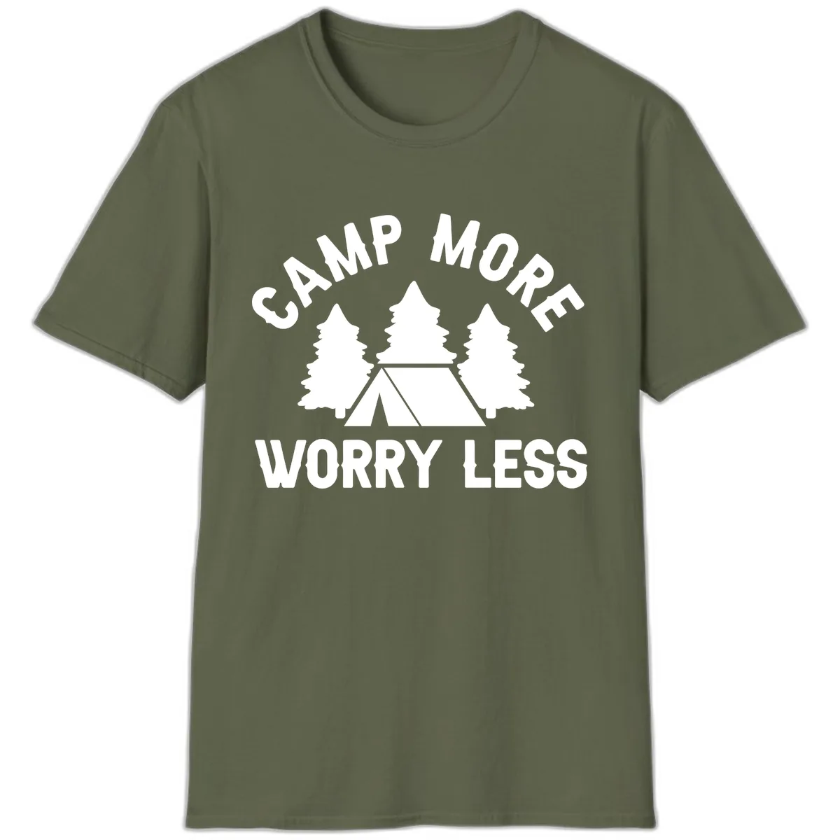 Camp More Worry Less T-Shirt in Military Green
