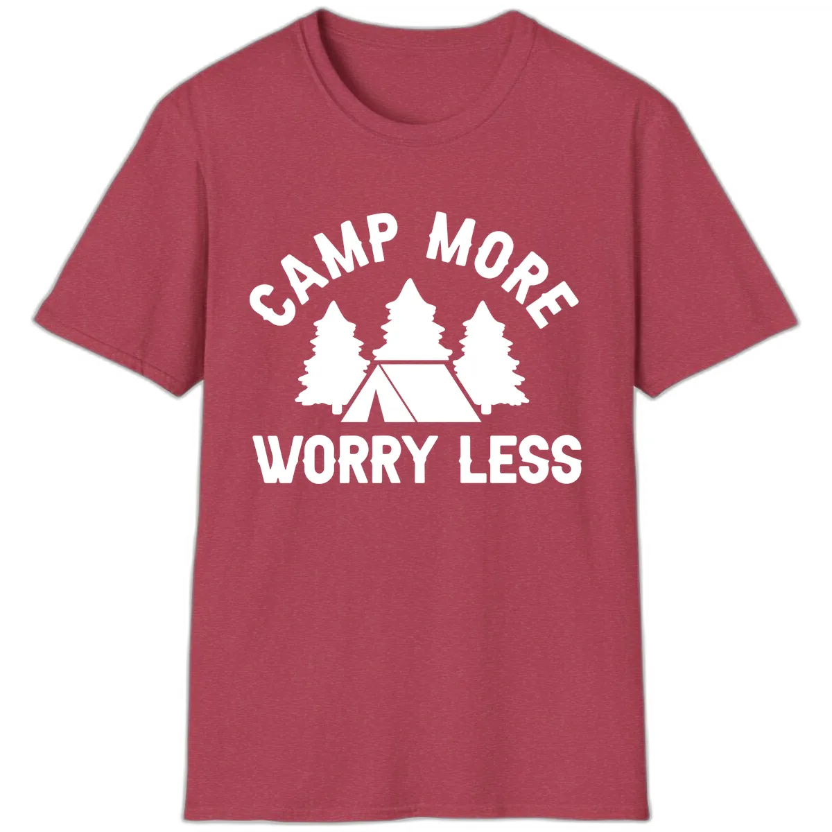 Camp More Worry Less T-Shirt in Heather Cardinal