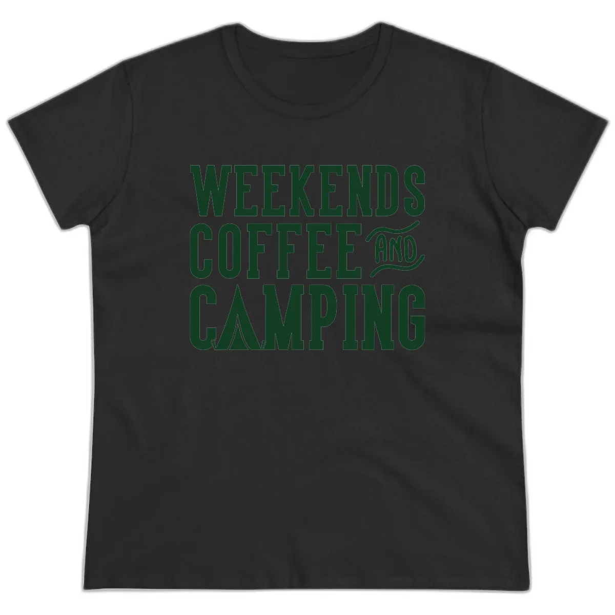 Weekends Coffee And Camping Ladies Tee in Black