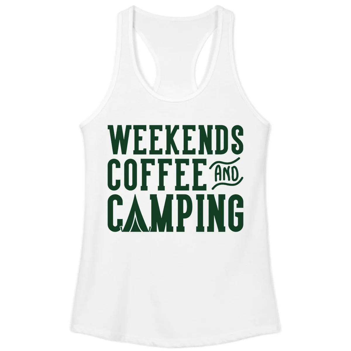 Weekends Coffee And Camping Ladies Tank in White