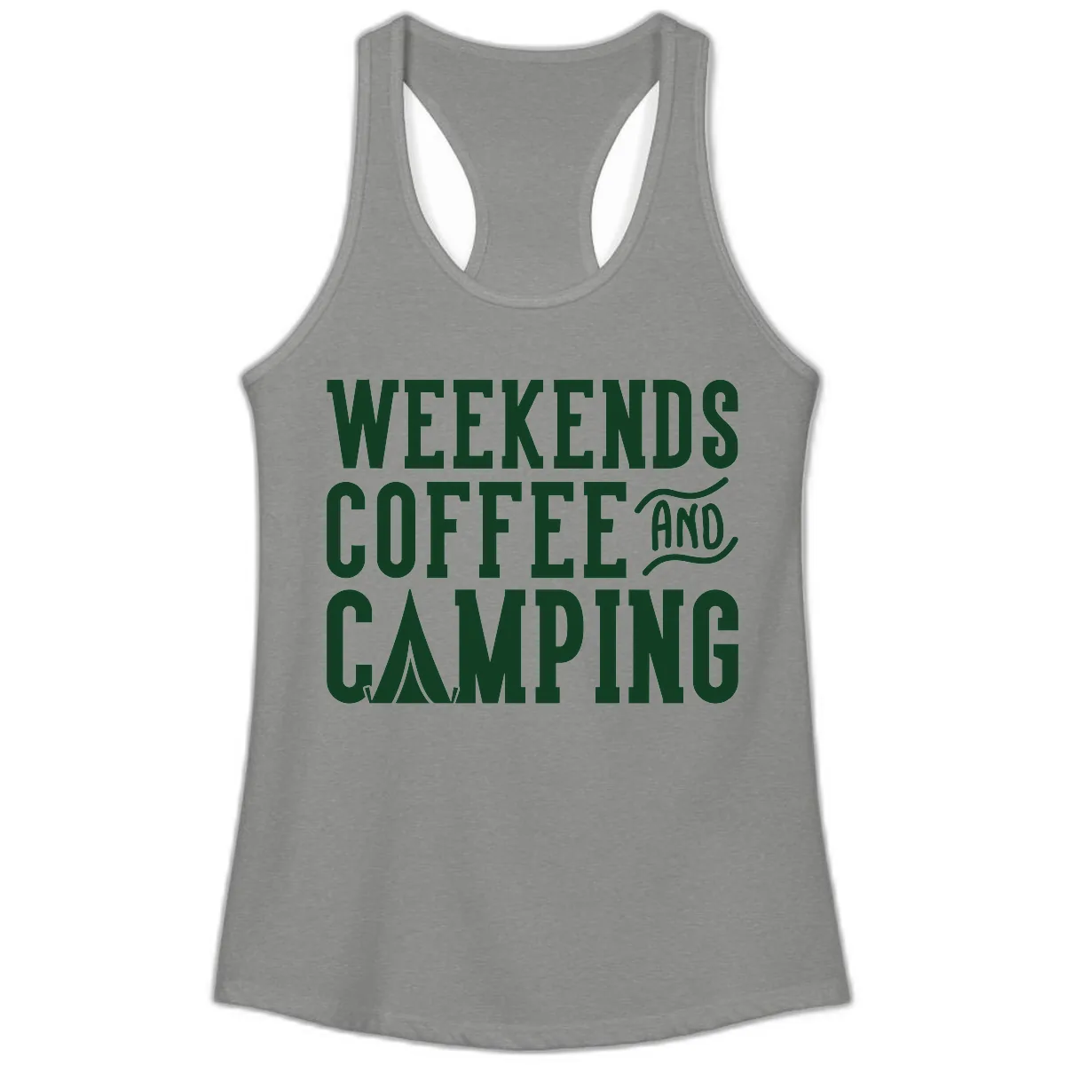 Weekends Coffee And Camping Ladies Tank in Heather Grey