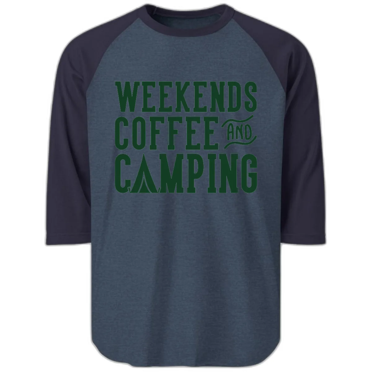 Weekends Coffee And Camping Raglan 3/4 in Heather Denim Navy