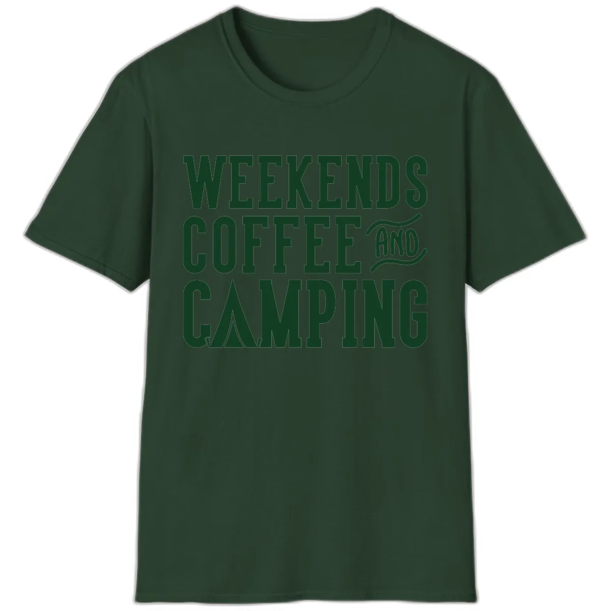Weekends Coffee And Camping T-Shirt in Forest Green