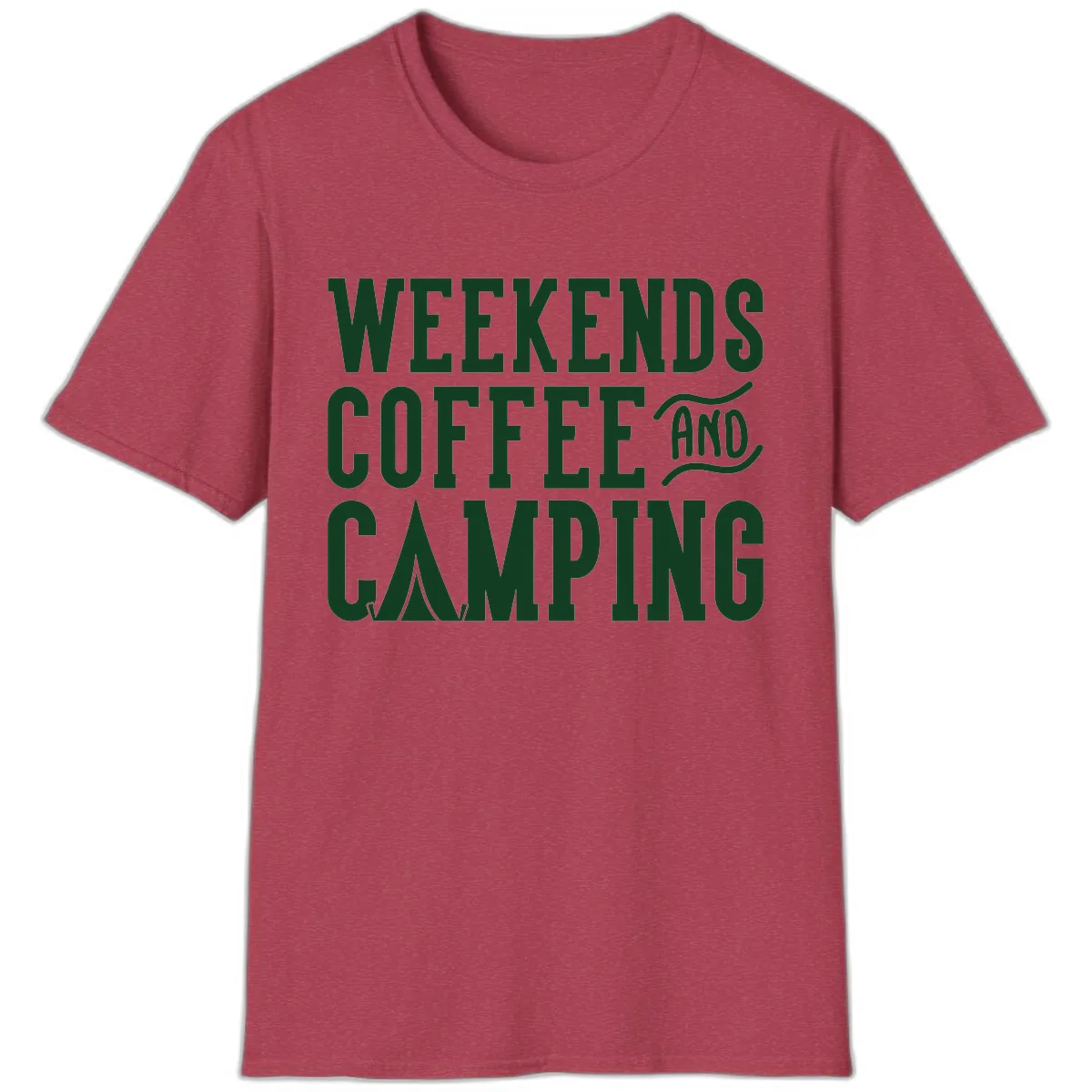Weekends Coffee And Camping T-Shirt in Heather Cardinal
