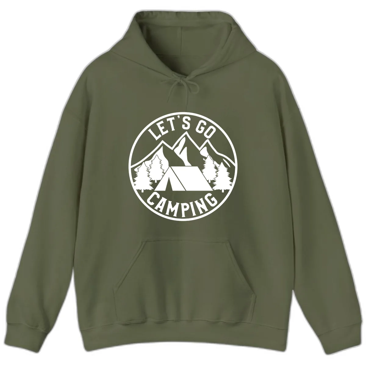 Let's Go Camping Hoodie in Military Green