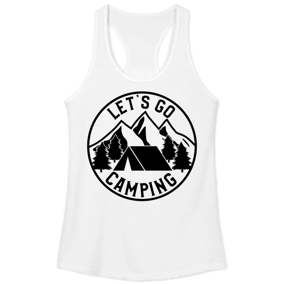 Let's Go Camping Ladies Tank in White