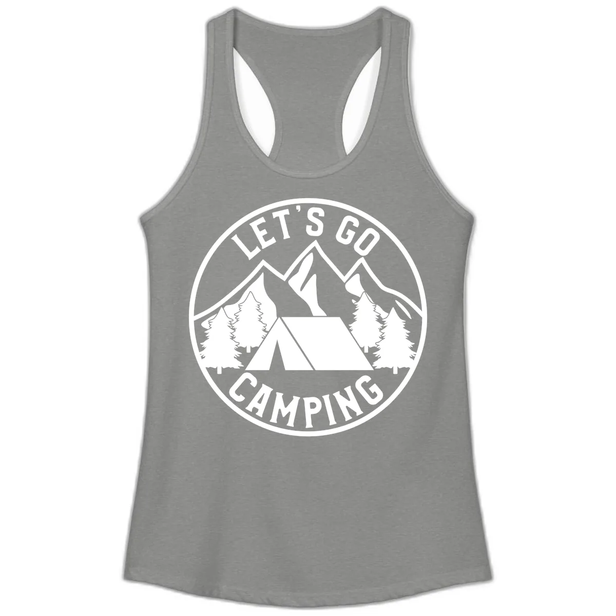 Let's Go Camping Ladies Tank in Heather Grey