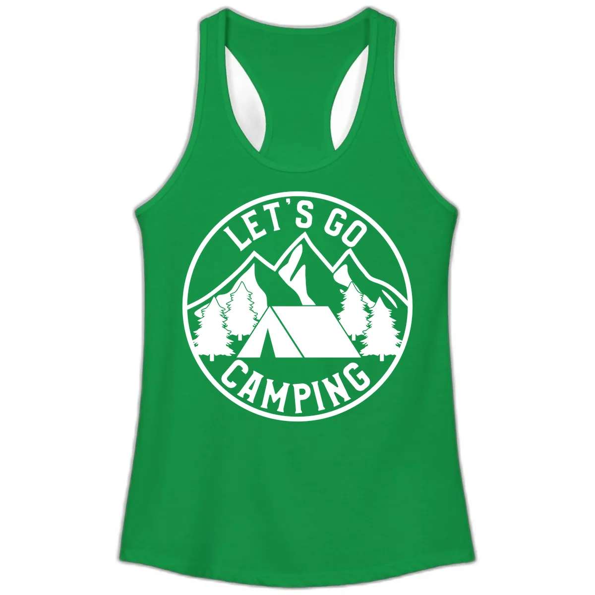 Let's Go Camping Ladies Tank in Solid Kelly Green