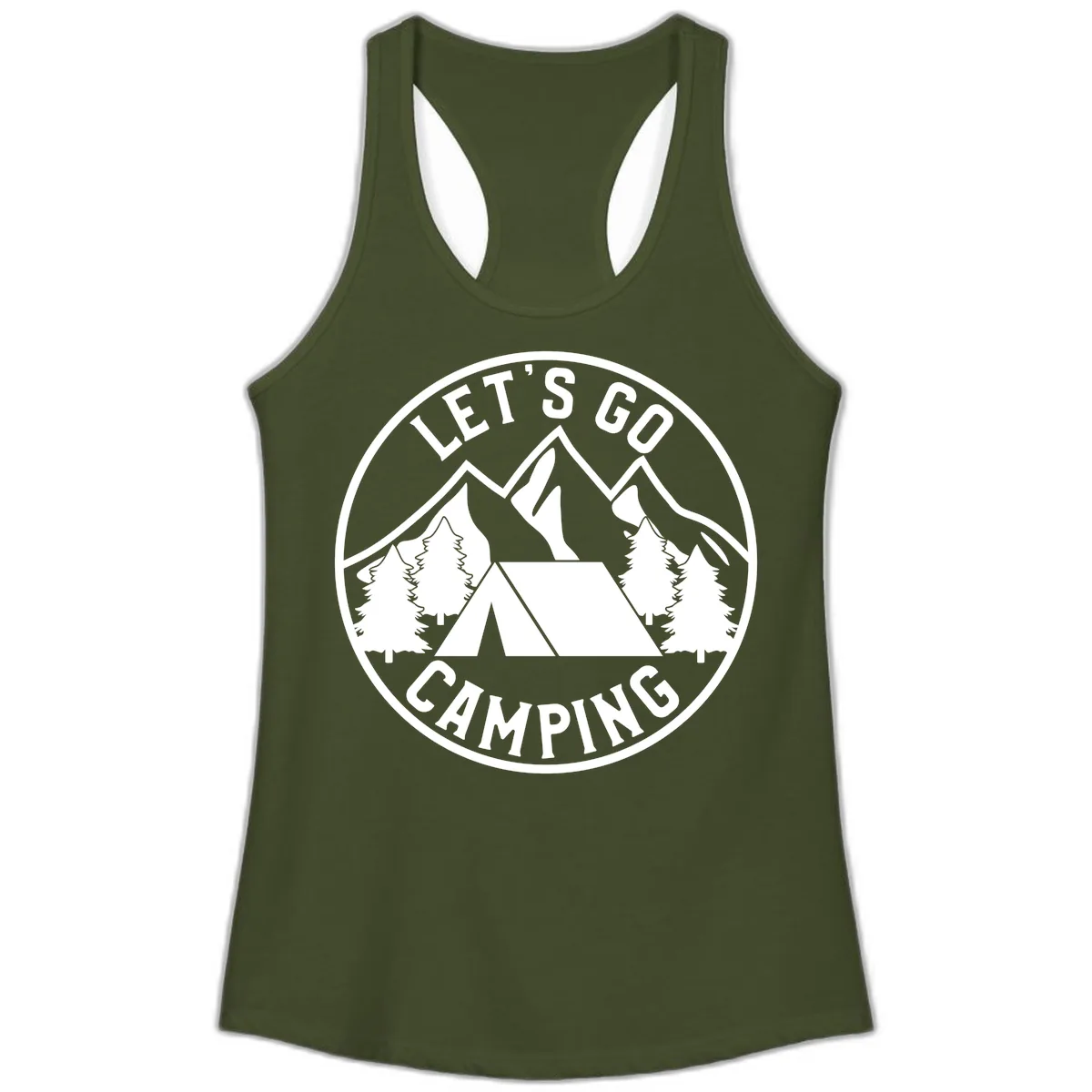Let's Go Camping Ladies Tank in Solid Military Green