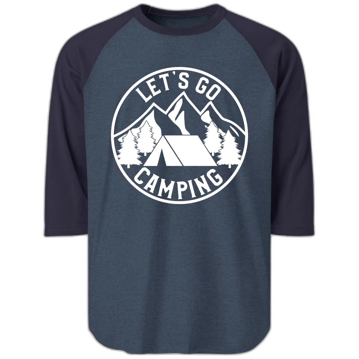 Let's Go Camping Raglan 3/4 in Heather Denim Navy