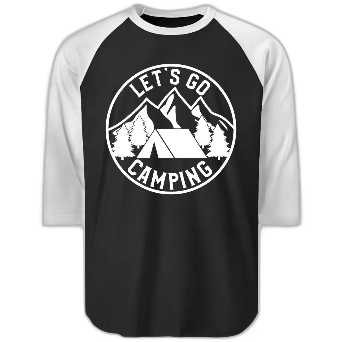 Let's Go Camping Raglan 3/4 in Black White