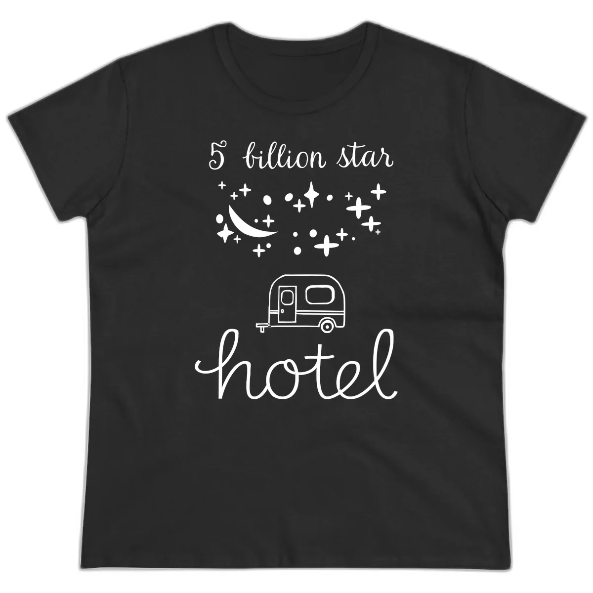 Five Billion Star Camper Hauled Ladies Tee in Black