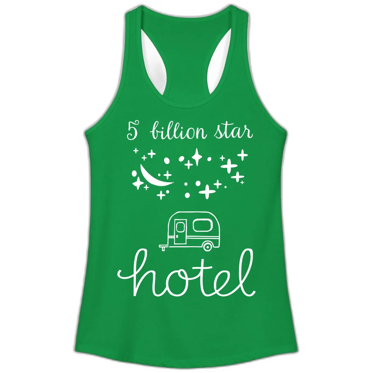 Five Billion Star Camper Hauled Ladies Tank in Solid Kelly Green