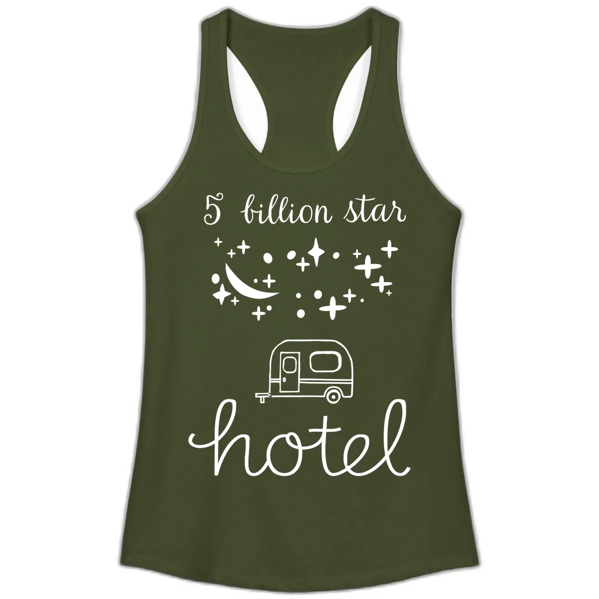 Five Billion Star Camper Hauled Ladies Tank in Solid Military Green