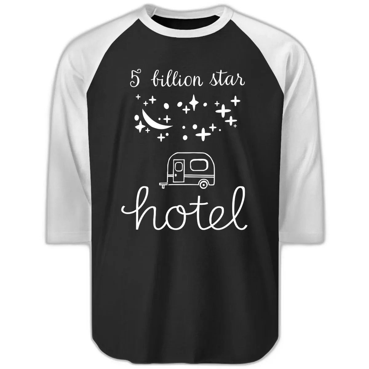 Five Billion Star Camper Hauled Raglan 3/4 in Black White