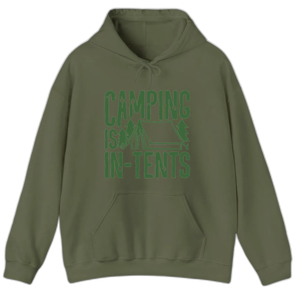 Camping Is In-Tents Hoodie in Military Green