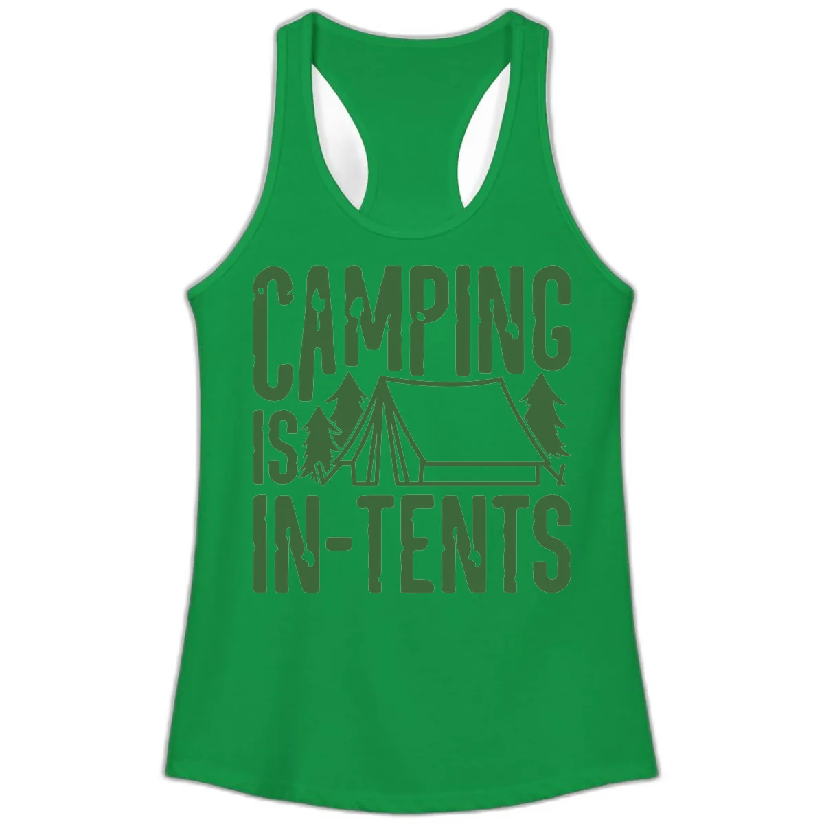 Camping Is In-Tents Ladies Tank in Solid Kelly Green
