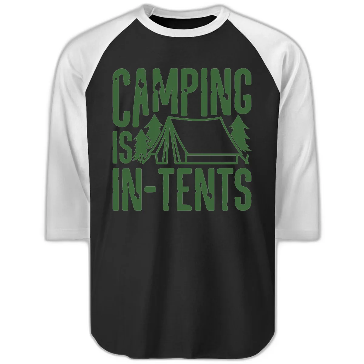 Camping Is In-Tents Raglan 3/4 in Black White