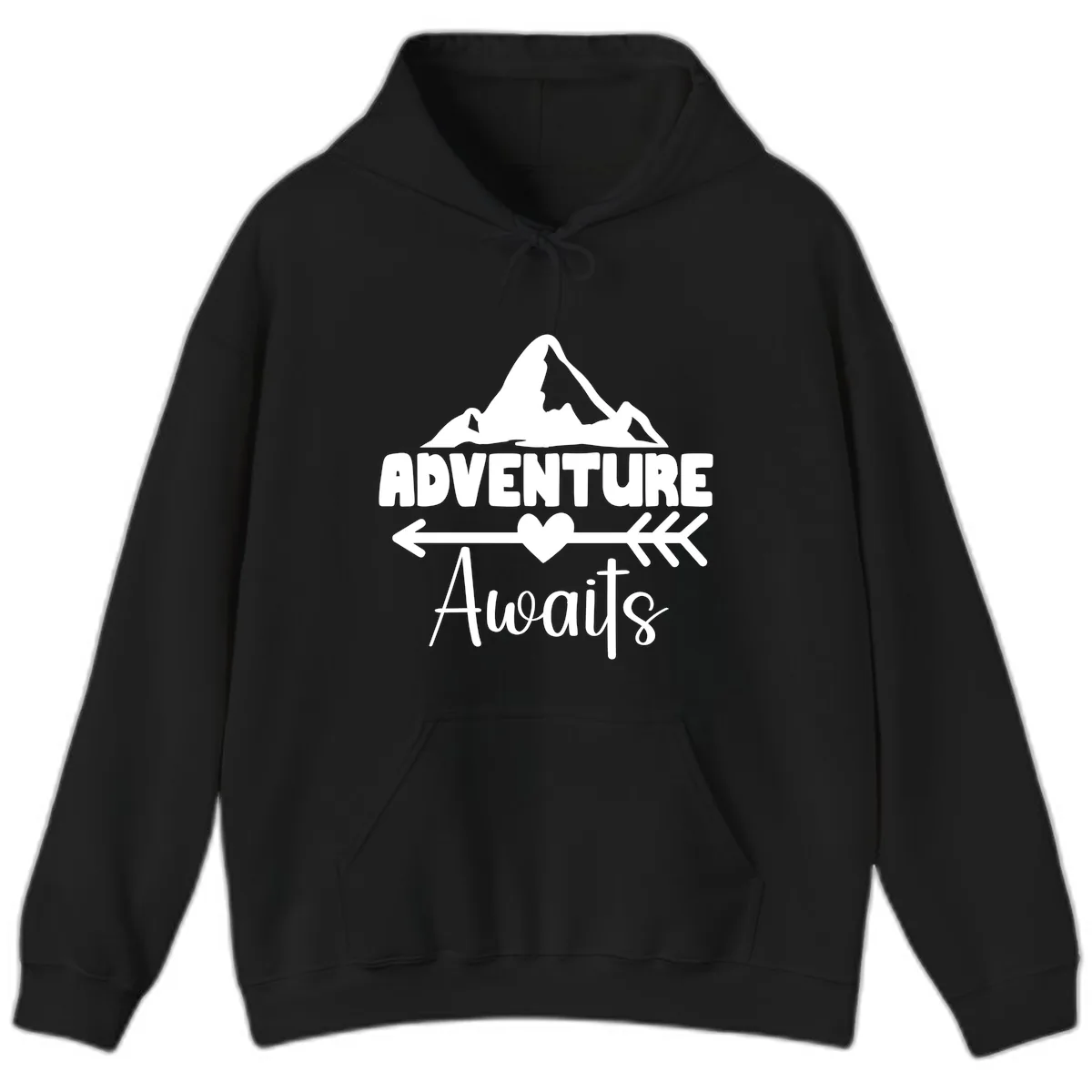 Adventure Awaits Mountain Heart Hoodie in Black