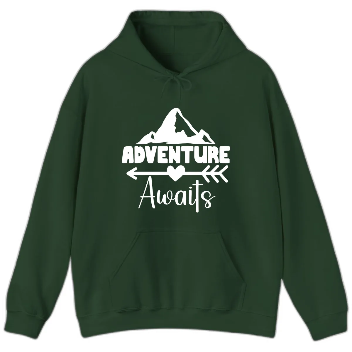 Adventure Awaits Mountain Heart Hoodie in Forest Green