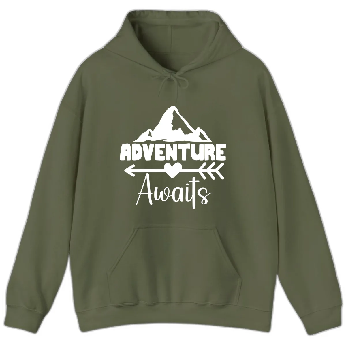 Adventure Awaits Mountain Heart Hoodie in Military Green