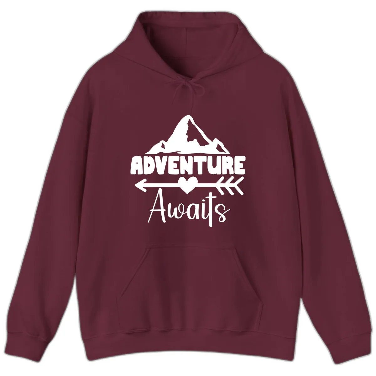 Adventure Awaits Mountain Heart Hoodie in Maroon