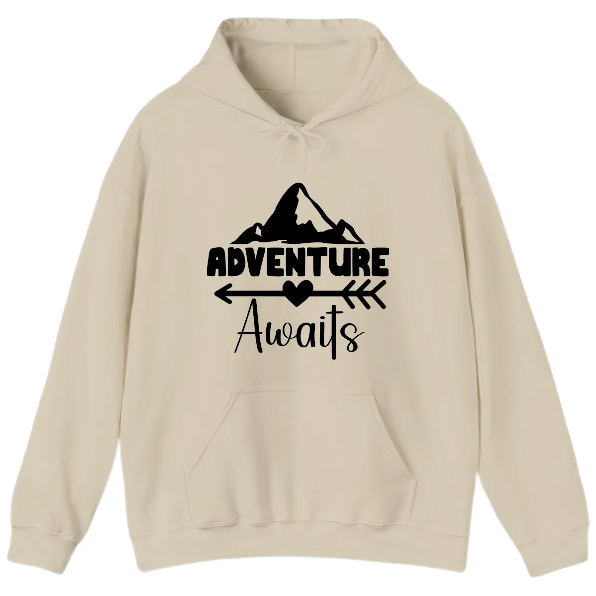 Adventure Awaits Mountain Heart Hoodie in Sand