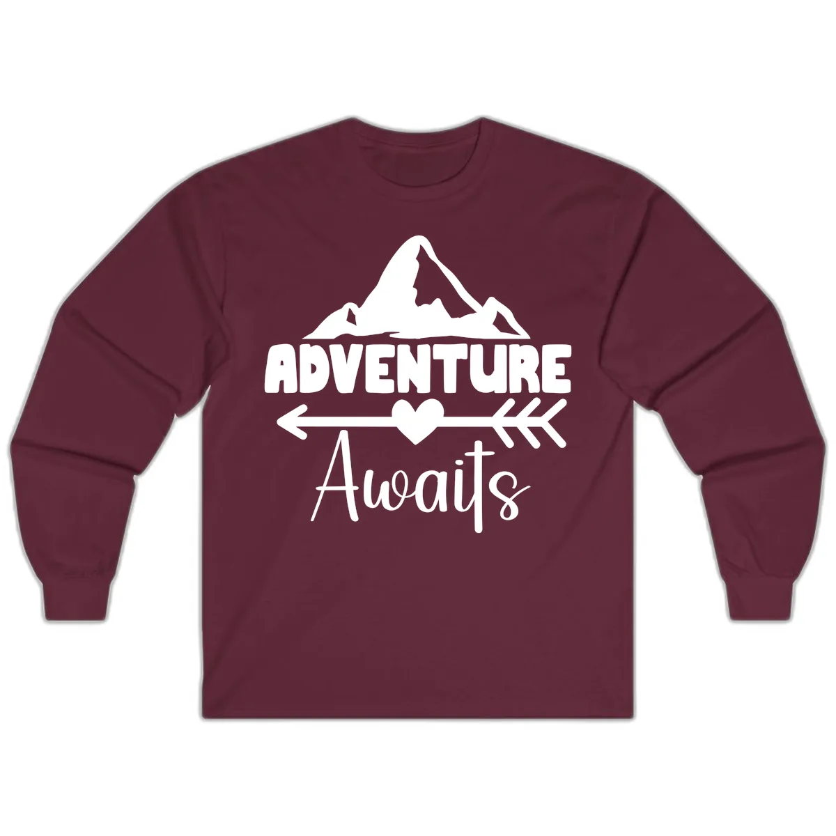 Adventure Awaits Mountain Heart Long Sleeve in Maroon