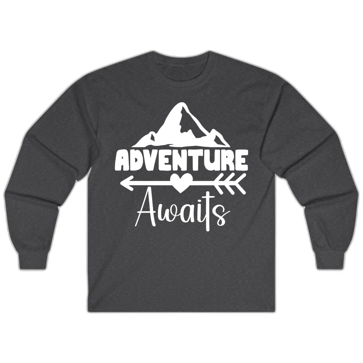 Adventure Awaits Mountain Heart Long Sleeve in Dark Heather