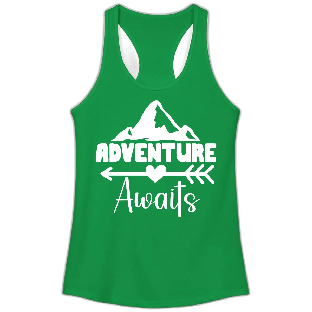 Adventure Awaits Mountain Heart Ladies Tank in Solid Kelly Green