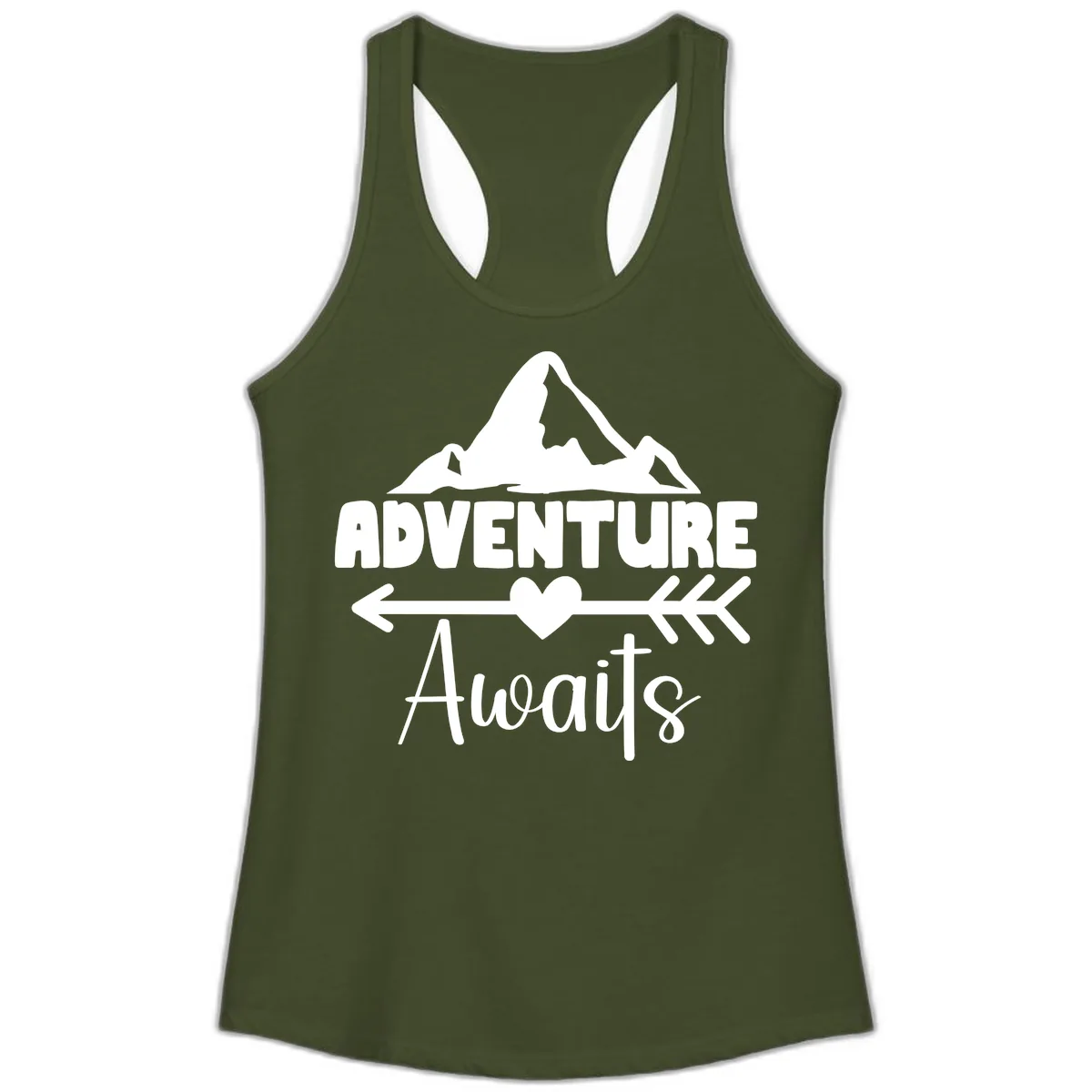 Adventure Awaits Mountain Heart Ladies Tank in Solid Military Green