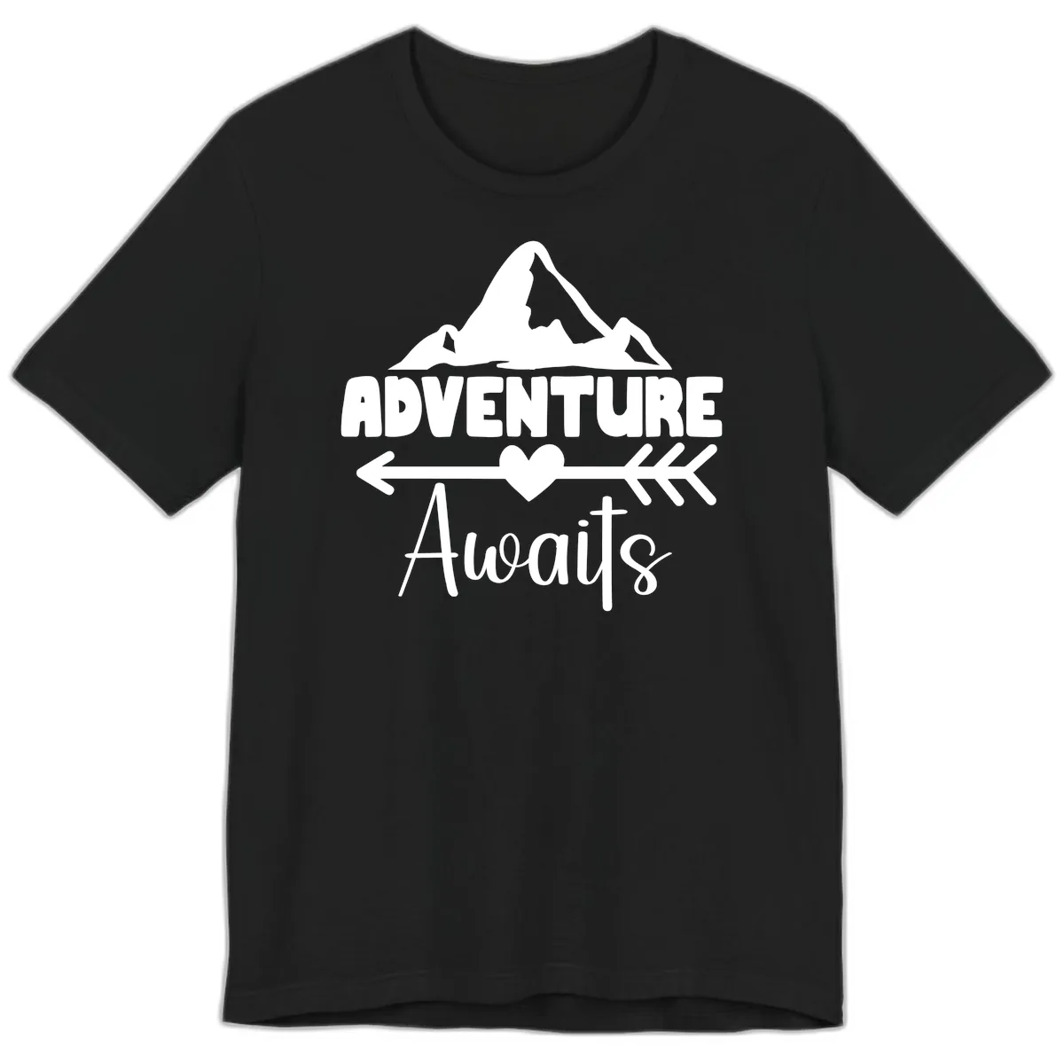 Adventure Awaits Mountain Heart Premium T-Shirt in Black