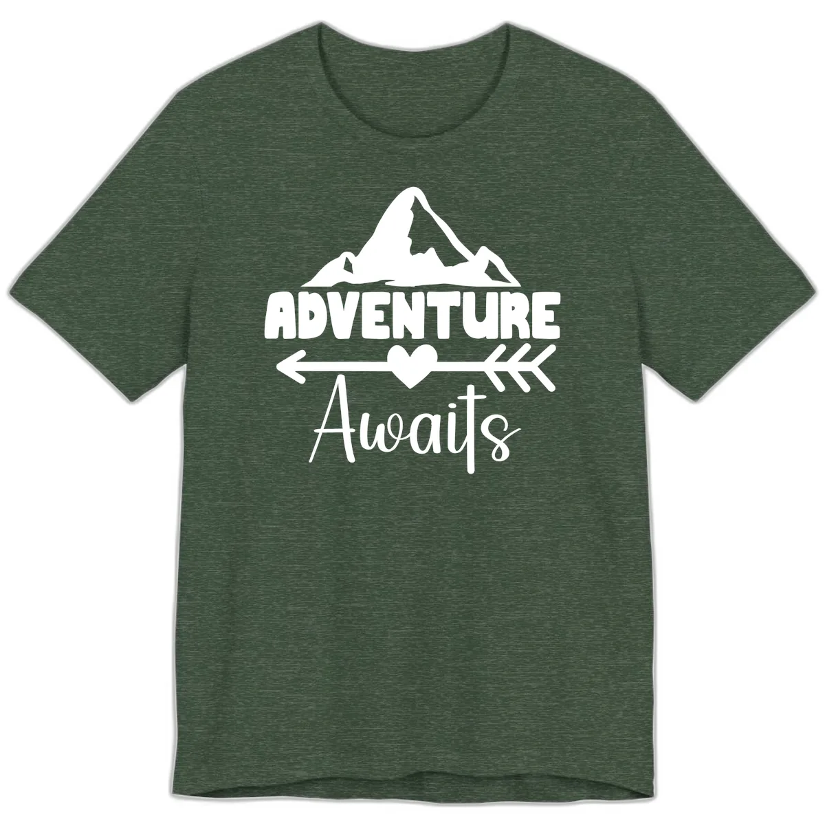 Adventure Awaits Mountain Heart Premium T-Shirt in Heather Forest