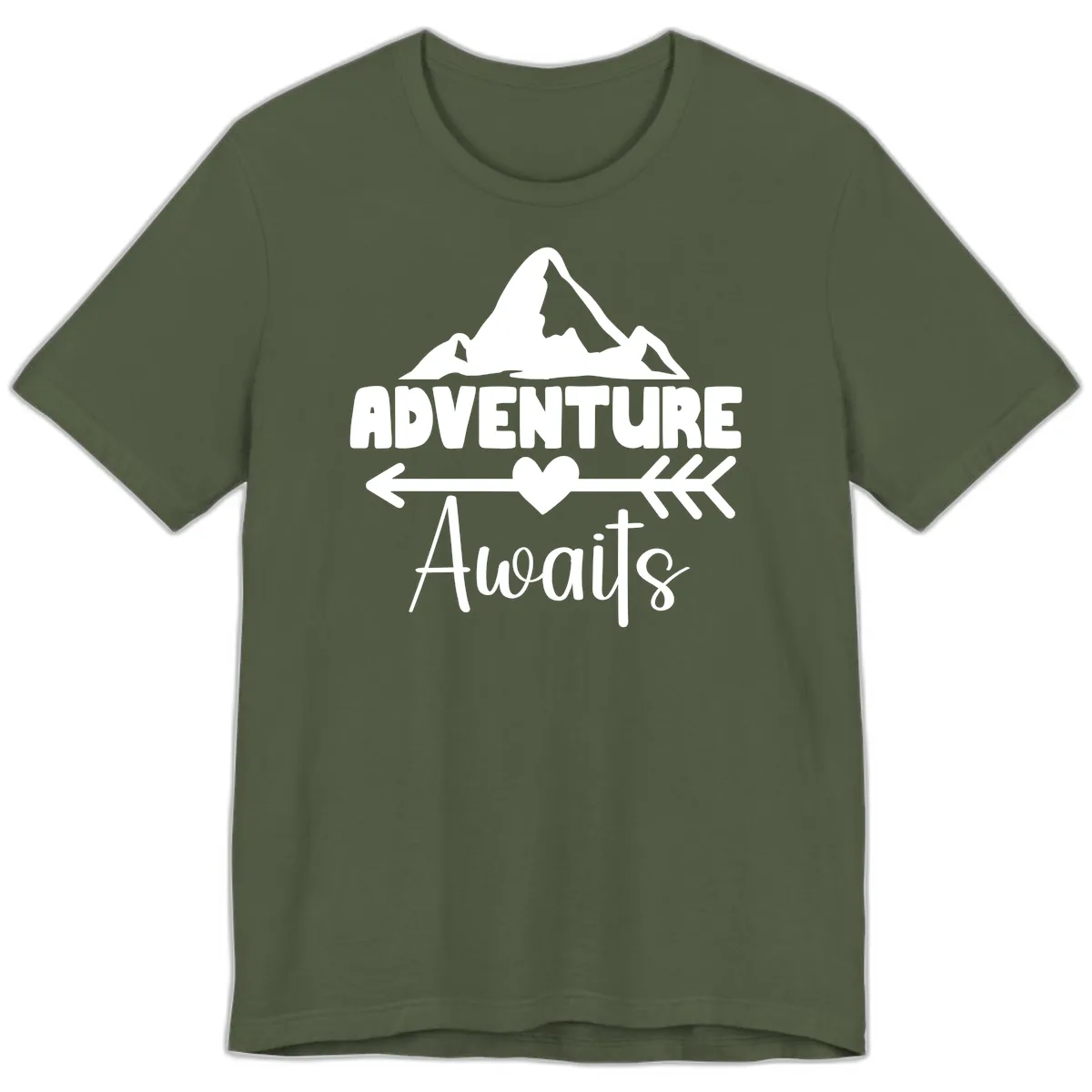 Adventure Awaits Mountain Heart Premium T-Shirt in Military Green
